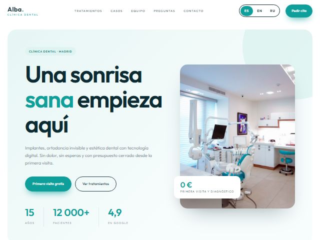 Alba Dental Clinic: the top of the website