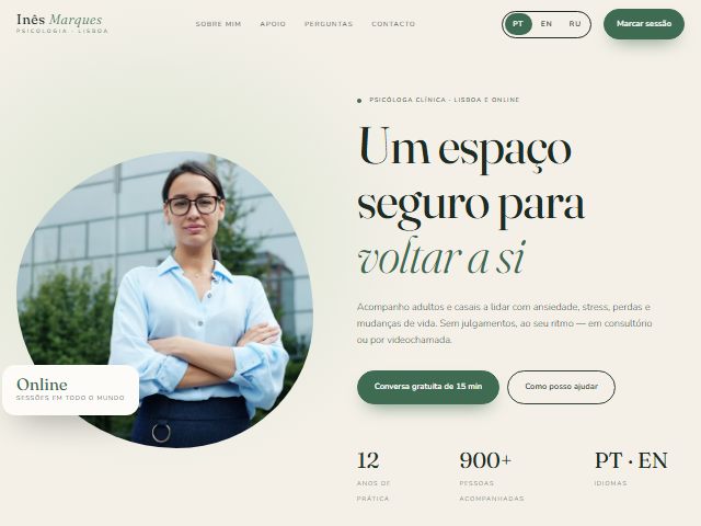 Inês Marques: the top of the website