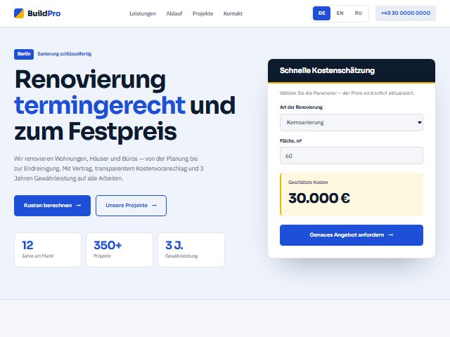 BuildPro: the top of the website